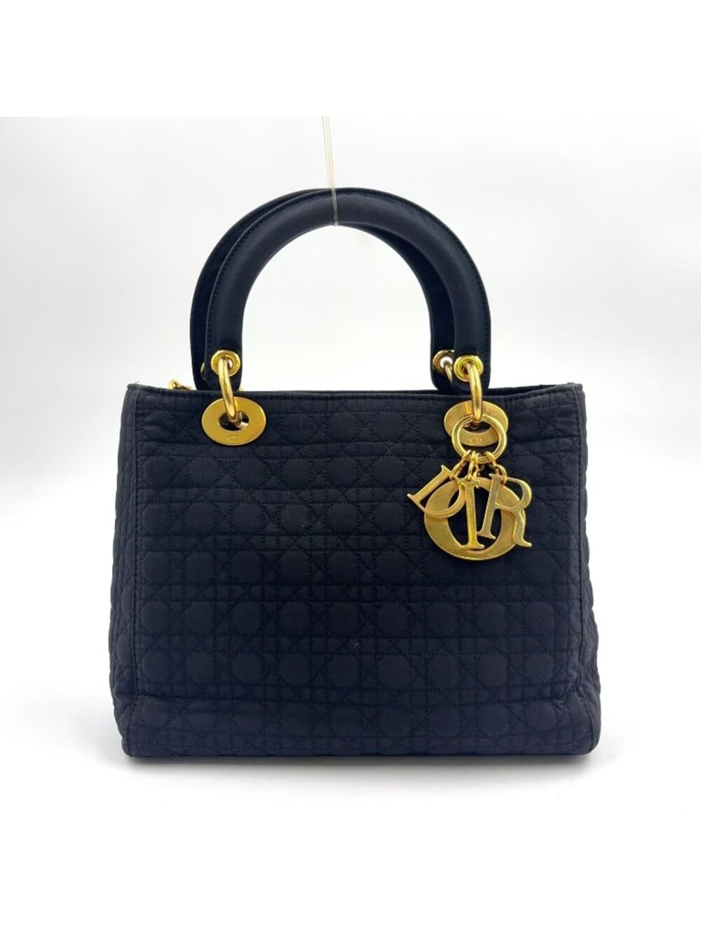 Dior Lady Cannage Nylon Canvas Black Handbag Gold